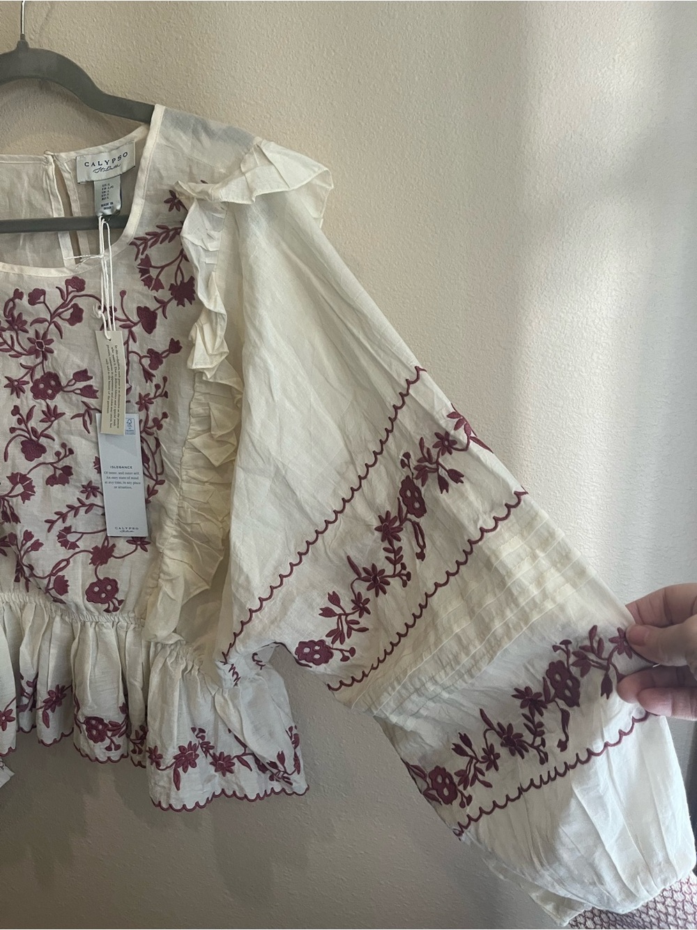 Calypso St. Barth Ivory Blouse with Rose Embroidery - Picture 4 of 5